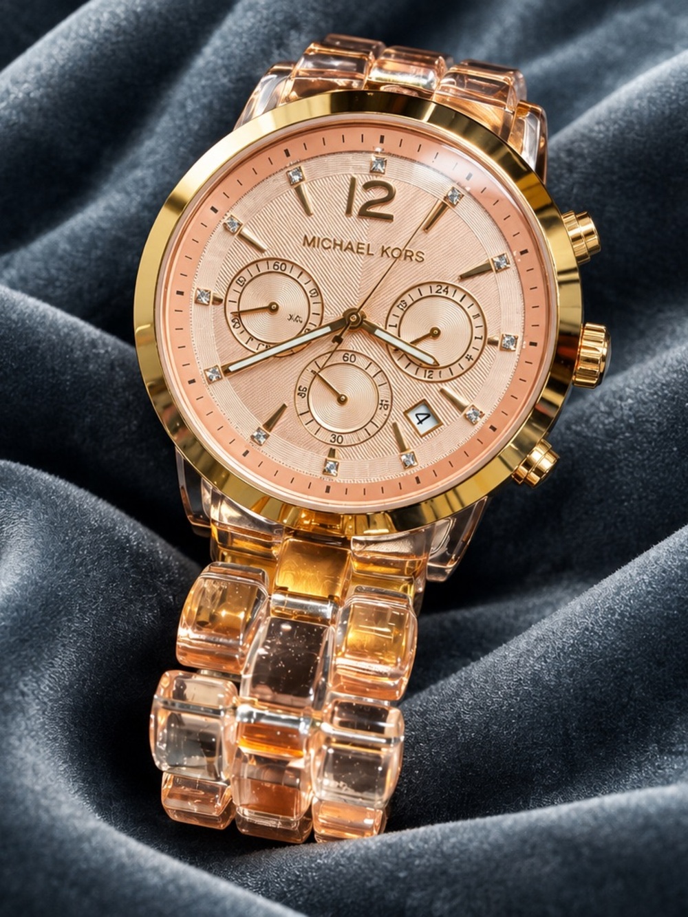 Michael Kors Rose Gold Tone Crystal-Accent Bracelet Watch